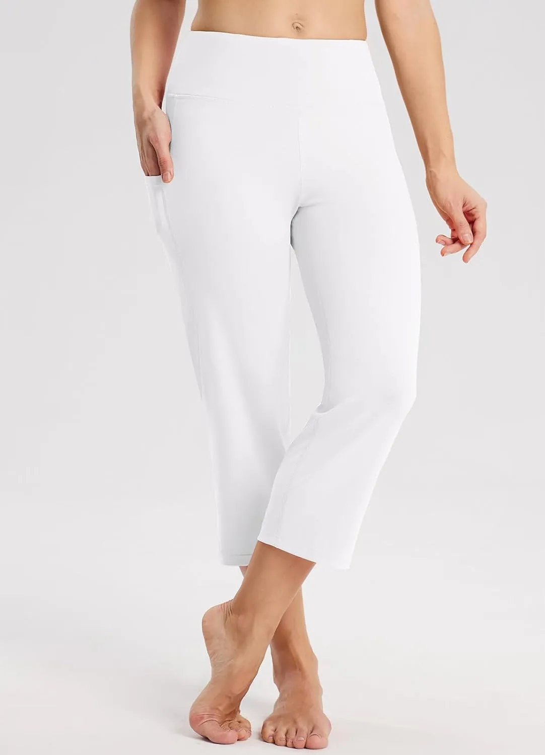 baleaf Womens Yoga Capri Pants High Waist Capri Leggings with Pockets Wide Leg Crop Exercise Workout Summer Pants