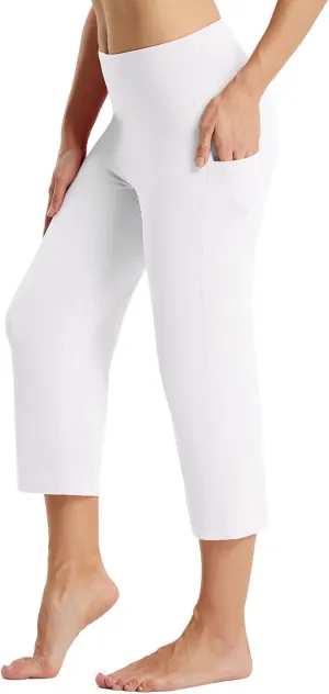 baleaf Womens Yoga Capri Pants High Waist Capri Leggings with Pockets Wide Leg Crop Exercise Workout Summer Pants