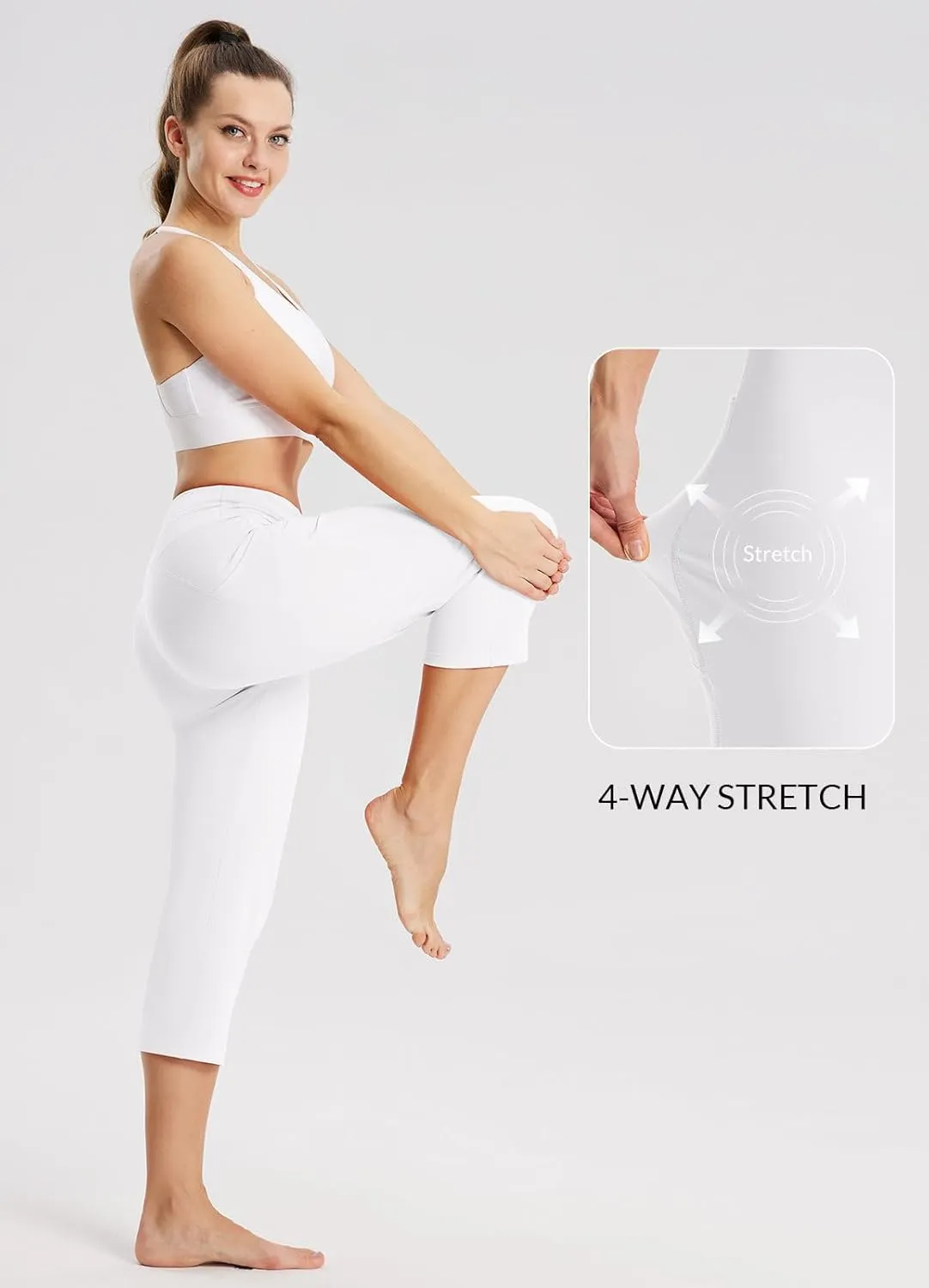 baleaf Womens Yoga Capri Pants High Waist Capri Leggings with Pockets Wide Leg Crop Exercise Workout Summer Pants