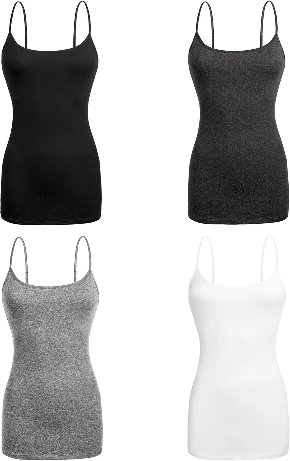 Basic Long Solid Camisole for Women with Adjustable Spaghetti Strap Layering Undershirt Tank Top