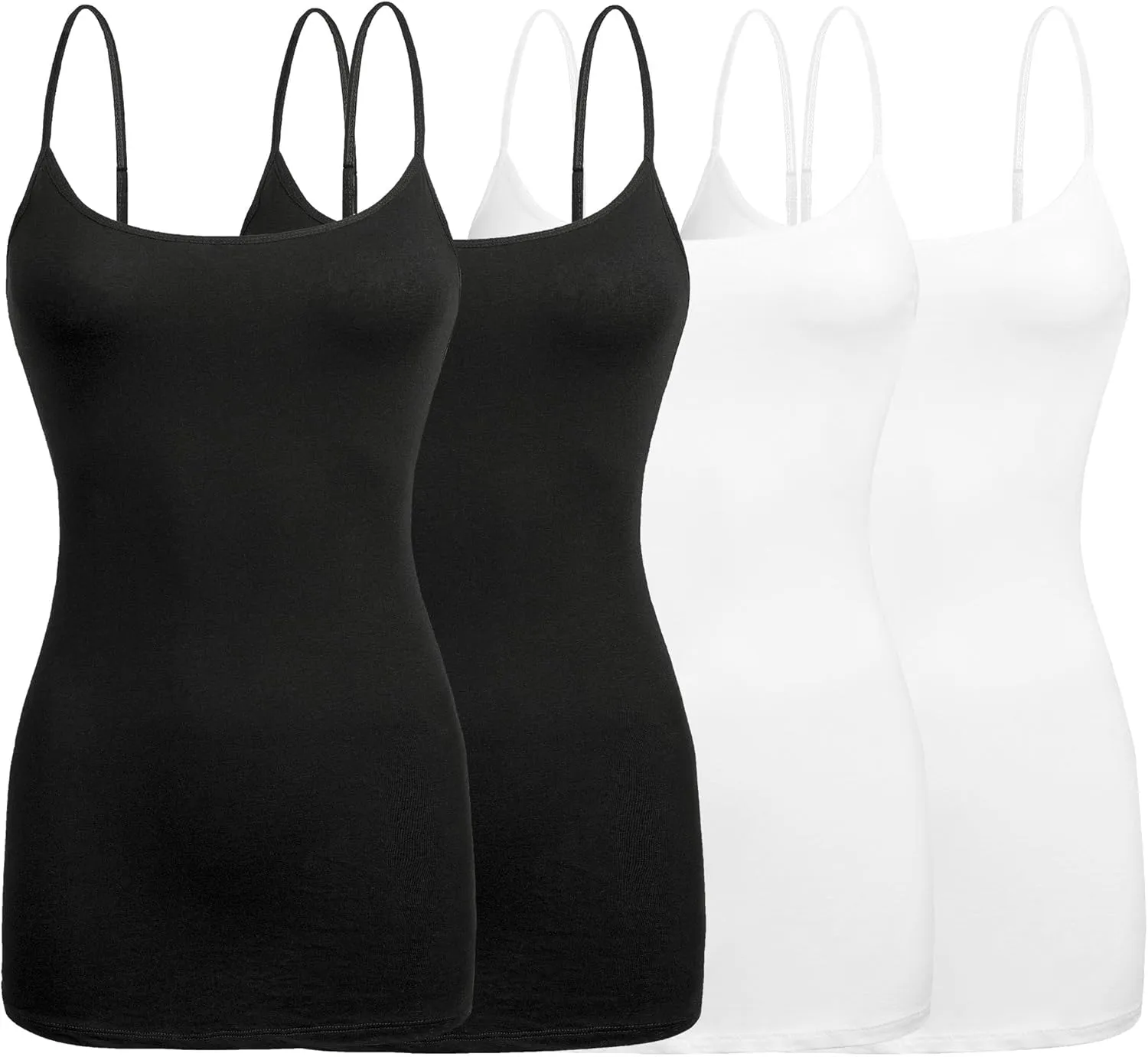 Basic Long Solid Camisole for Women with Adjustable Spaghetti Strap Layering Undershirt Tank Top