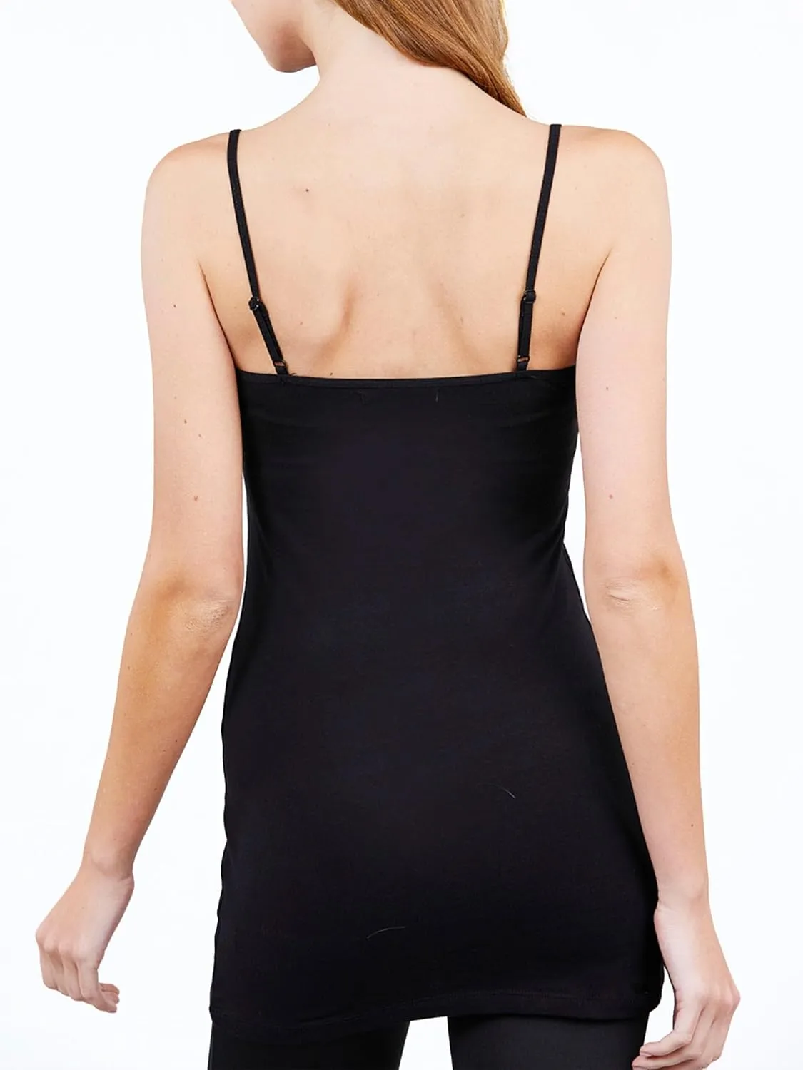 Basic Long Solid Camisole for Women with Adjustable Spaghetti Strap Layering Undershirt Tank Top