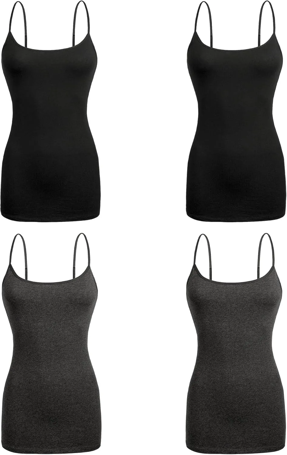 Basic Long Solid Camisole for Women with Adjustable Spaghetti Strap Layering Undershirt Tank Top