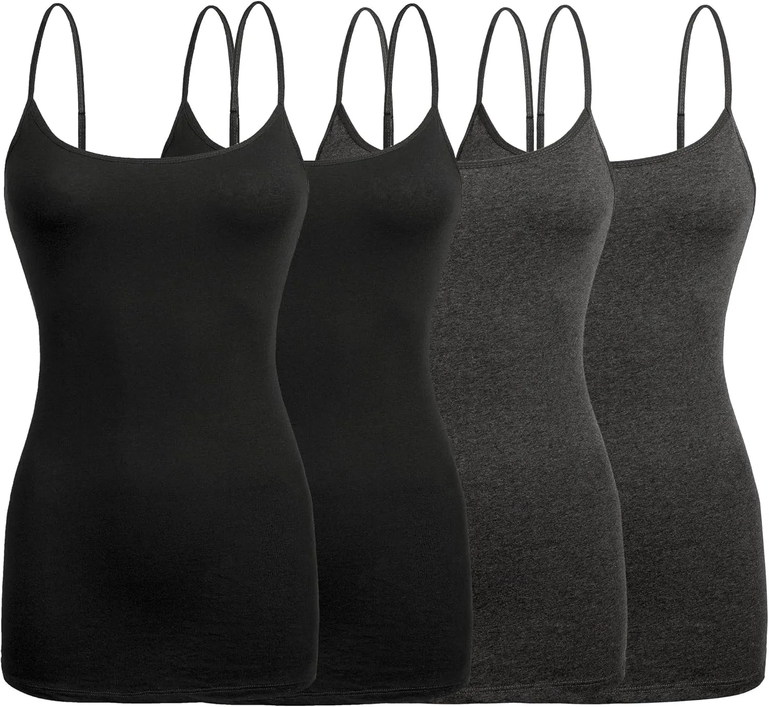 Basic Long Solid Camisole for Women with Adjustable Spaghetti Strap Layering Undershirt Tank Top