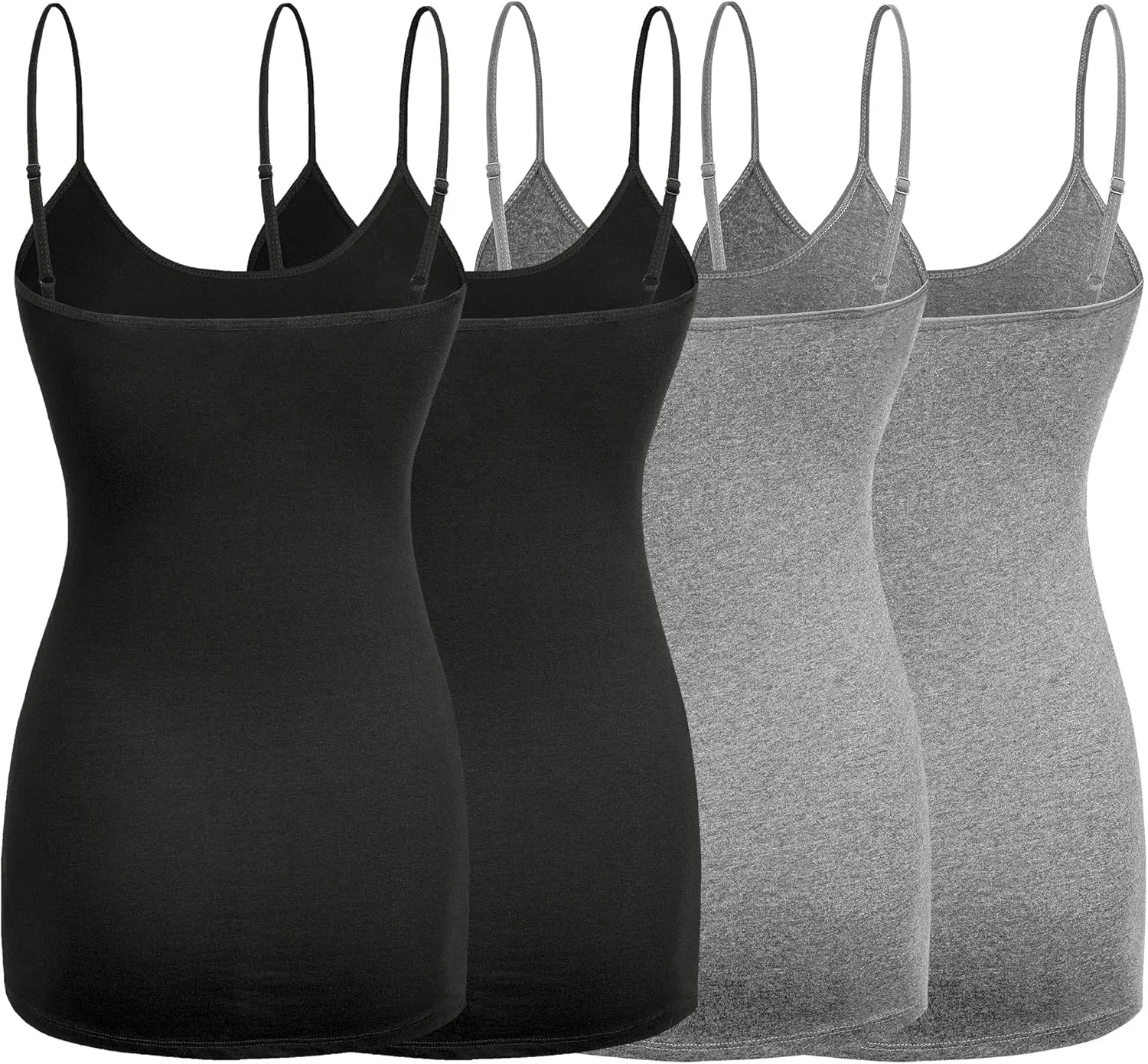 Basic Long Solid Camisole for Women with Adjustable Spaghetti Strap Layering Undershirt Tank Top