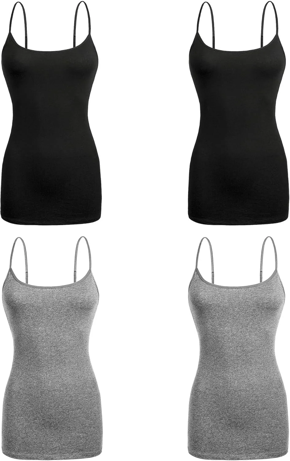 Basic Long Solid Camisole for Women with Adjustable Spaghetti Strap Layering Undershirt Tank Top