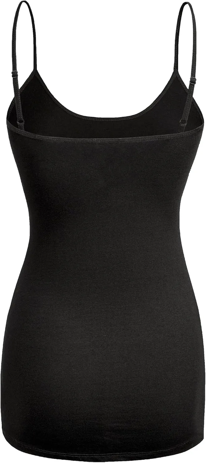 Basic Long Solid Camisole for Women with Adjustable Spaghetti Strap Layering Undershirt Tank Top