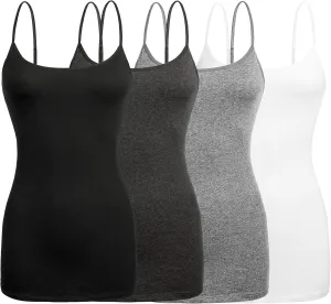 Basic Long Solid Camisole for Women with Adjustable Spaghetti Strap Layering Undershirt Tank Top