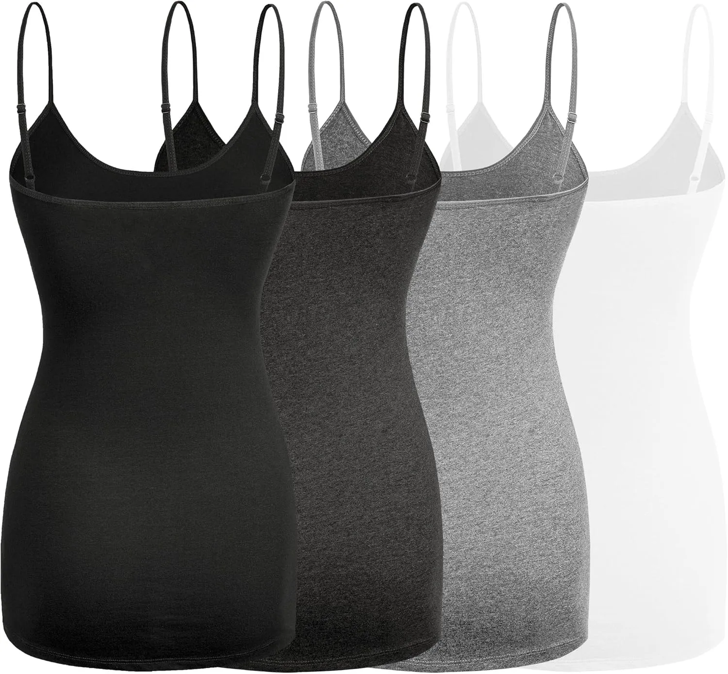 Basic Long Solid Camisole for Women with Adjustable Spaghetti Strap Layering Undershirt Tank Top