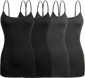 Basic Long Solid Camisole for Women with Adjustable Spaghetti Strap Layering Undershirt Tank Top