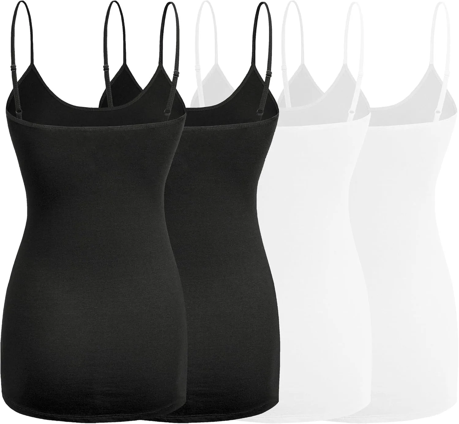 Basic Long Solid Camisole for Women with Adjustable Spaghetti Strap Layering Undershirt Tank Top
