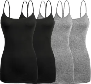 Basic Long Solid Camisole for Women with Adjustable Spaghetti Strap Layering Undershirt Tank Top