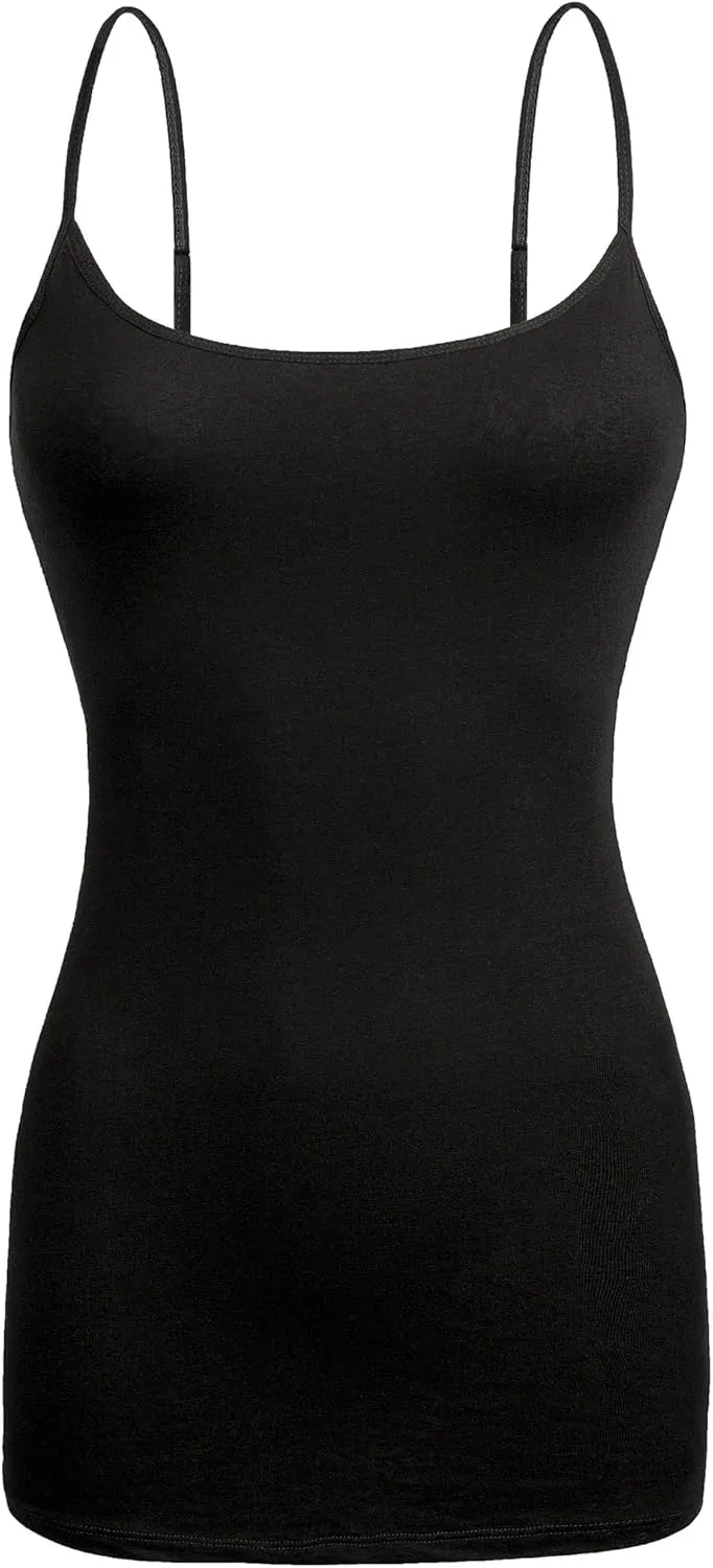 Basic Long Solid Camisole for Women with Adjustable Spaghetti Strap Layering Undershirt Tank Top