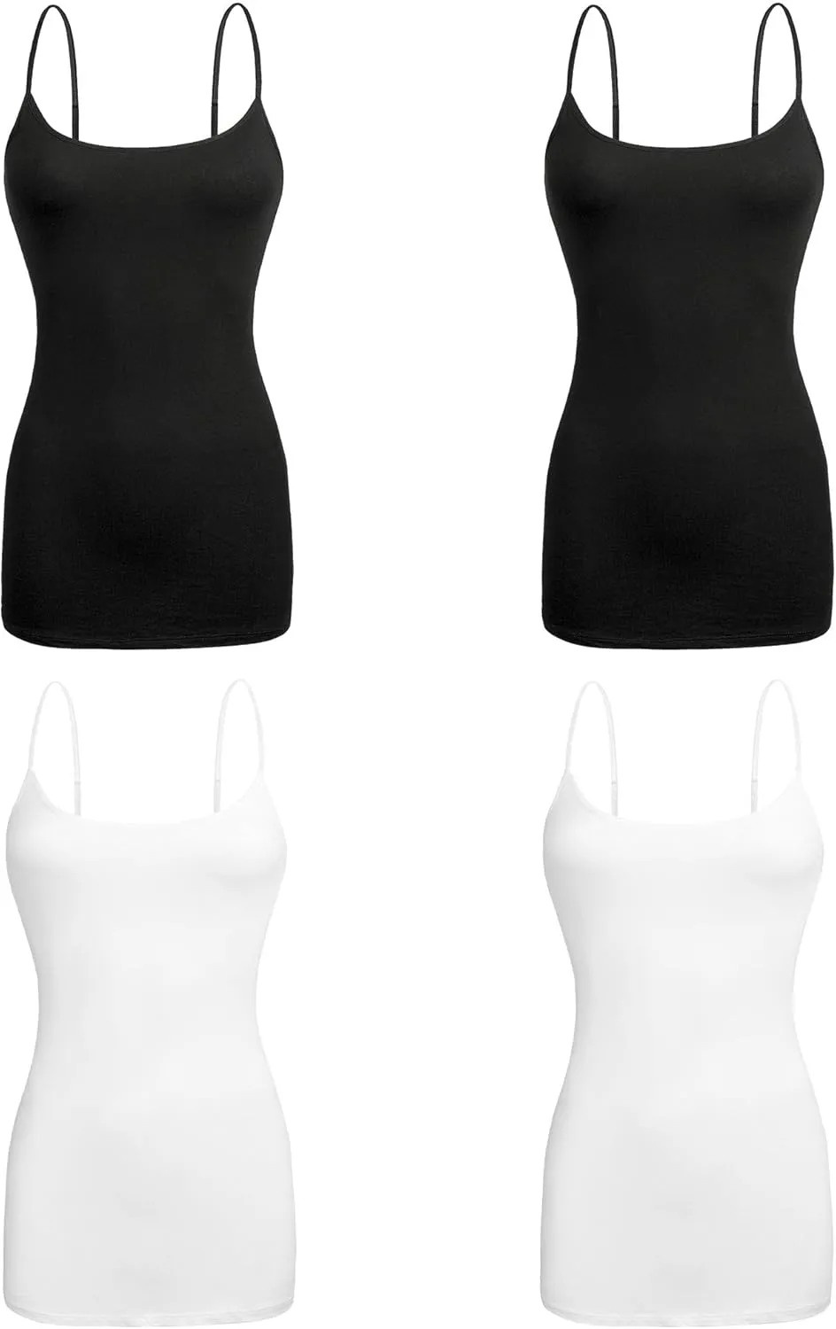 Basic Long Solid Camisole for Women with Adjustable Spaghetti Strap Layering Undershirt Tank Top