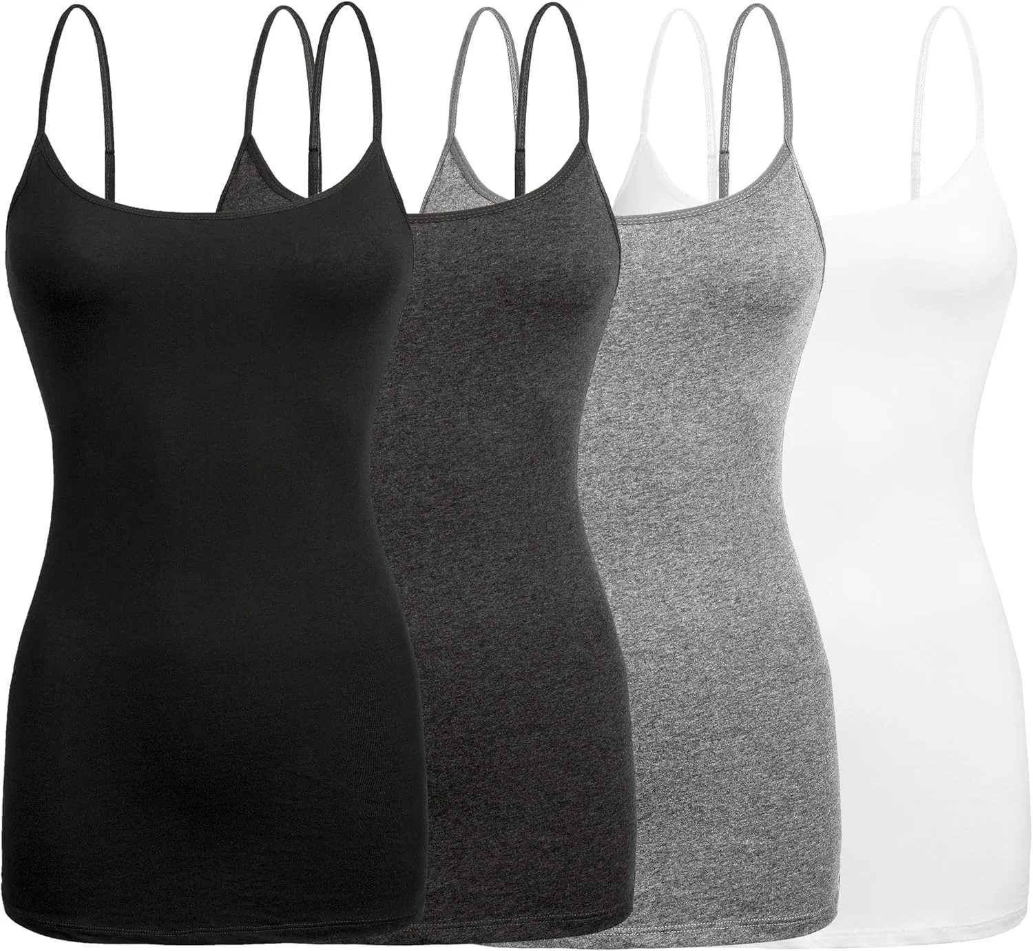 Basic Long Solid Camisole for Women with Adjustable Spaghetti Strap Layering Undershirt Tank Top