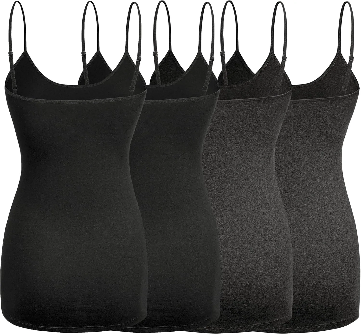 Basic Long Solid Camisole for Women with Adjustable Spaghetti Strap Layering Undershirt Tank Top