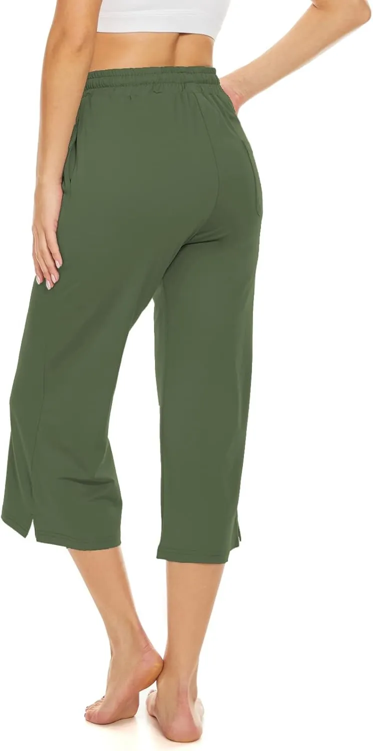 BATHRINS Womens Wide Leg Capri Pants Drawstring Loose Sweatpants Comfy Lounge Pajama Capris with Pockets