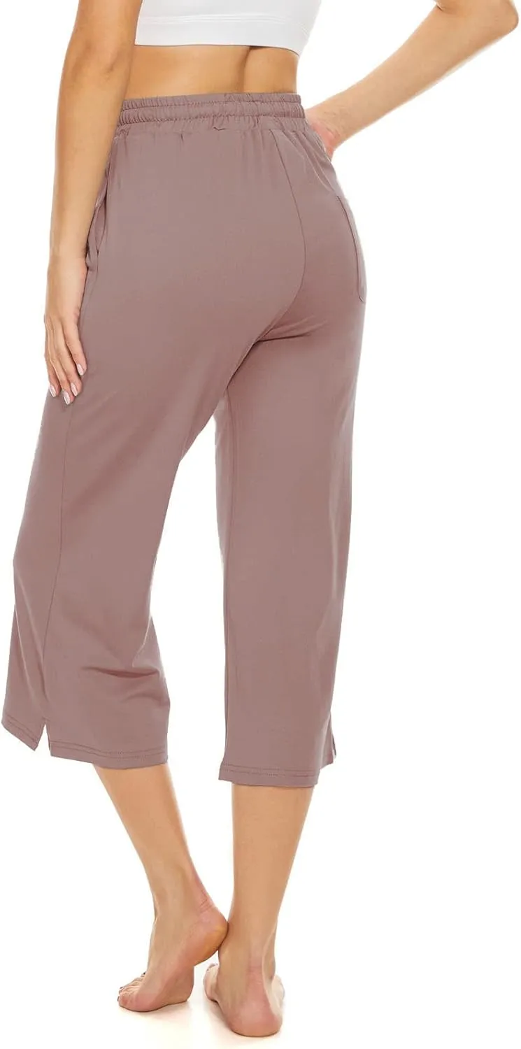 BATHRINS Womens Wide Leg Capri Pants Drawstring Loose Sweatpants Comfy Lounge Pajama Capris with Pockets