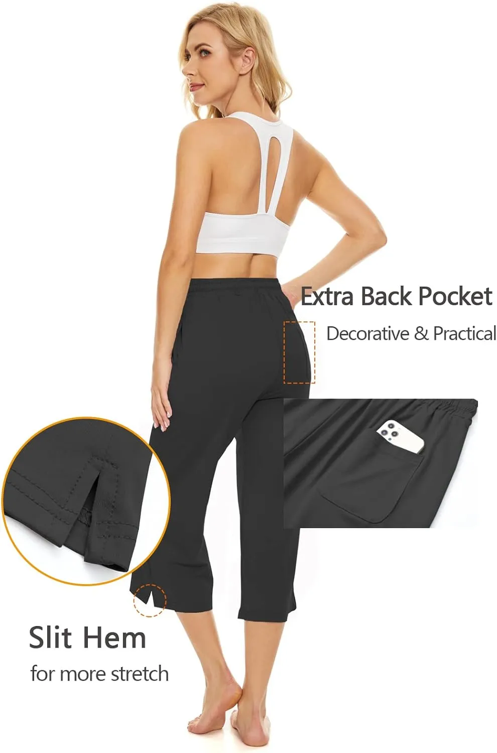 BATHRINS Womens Wide Leg Capri Pants Drawstring Loose Sweatpants Comfy Lounge Pajama Capris with Pockets