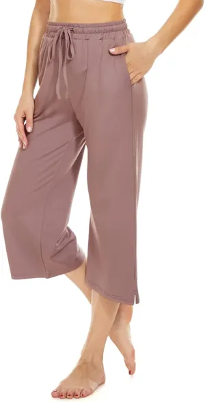 BATHRINS Womens Wide Leg Capri Pants Drawstring Loose Sweatpants Comfy Lounge Pajama Capris with Pockets