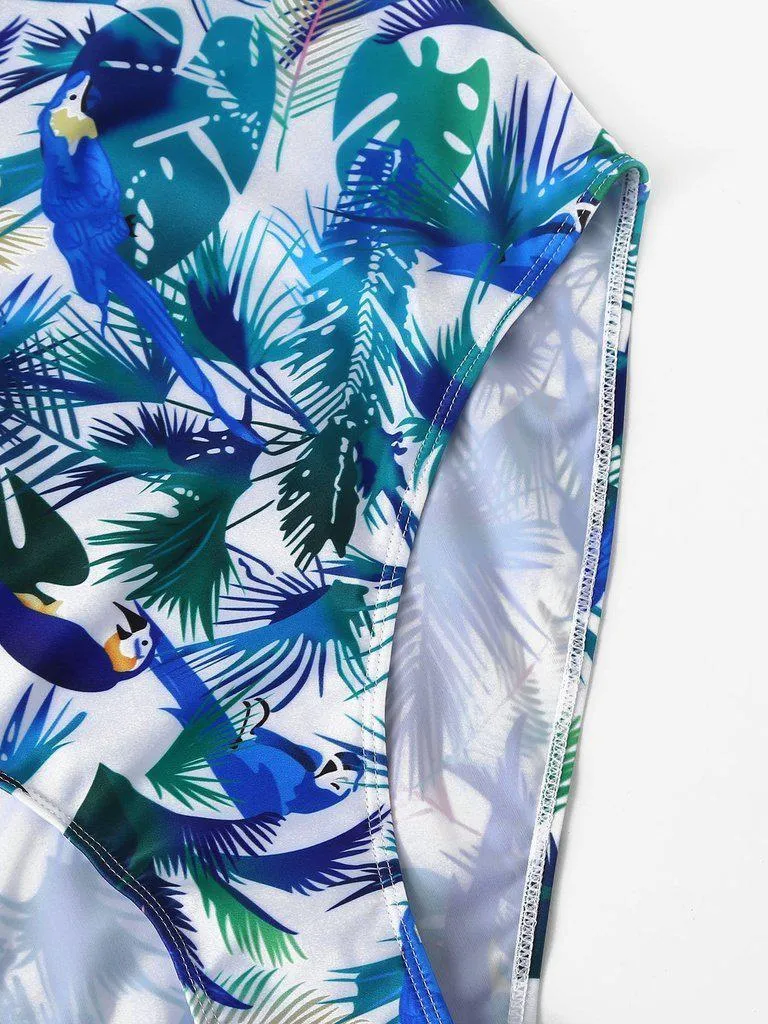 Bird Print Low Back Swimsuit