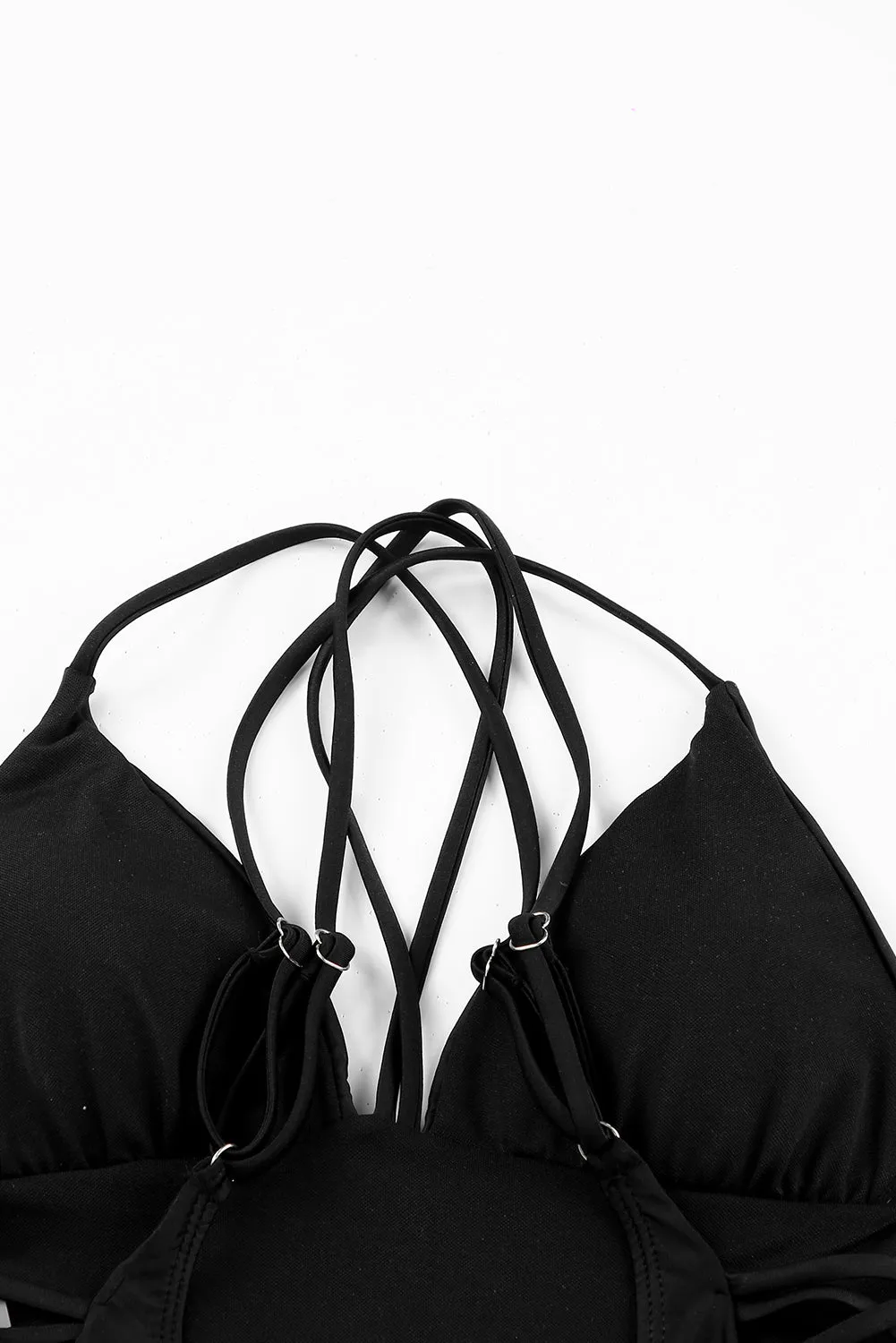 Black Criss-Cross Backless One-Piece Swimsuit