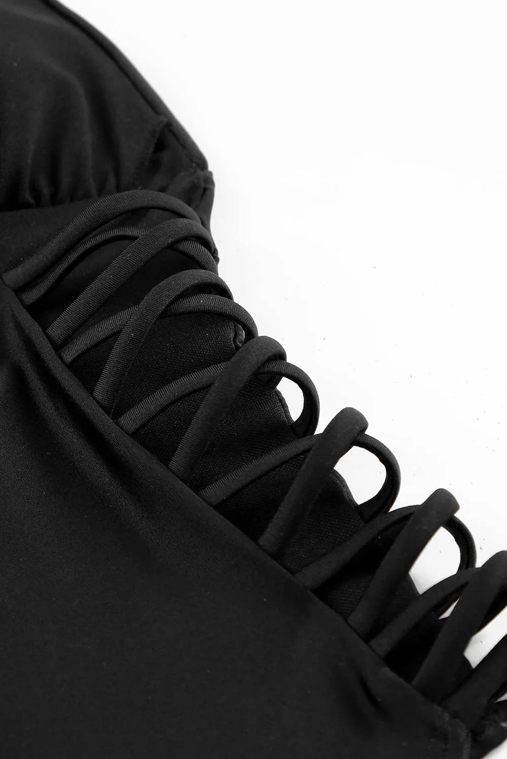 Black Criss-Cross Backless One-Piece Swimsuit