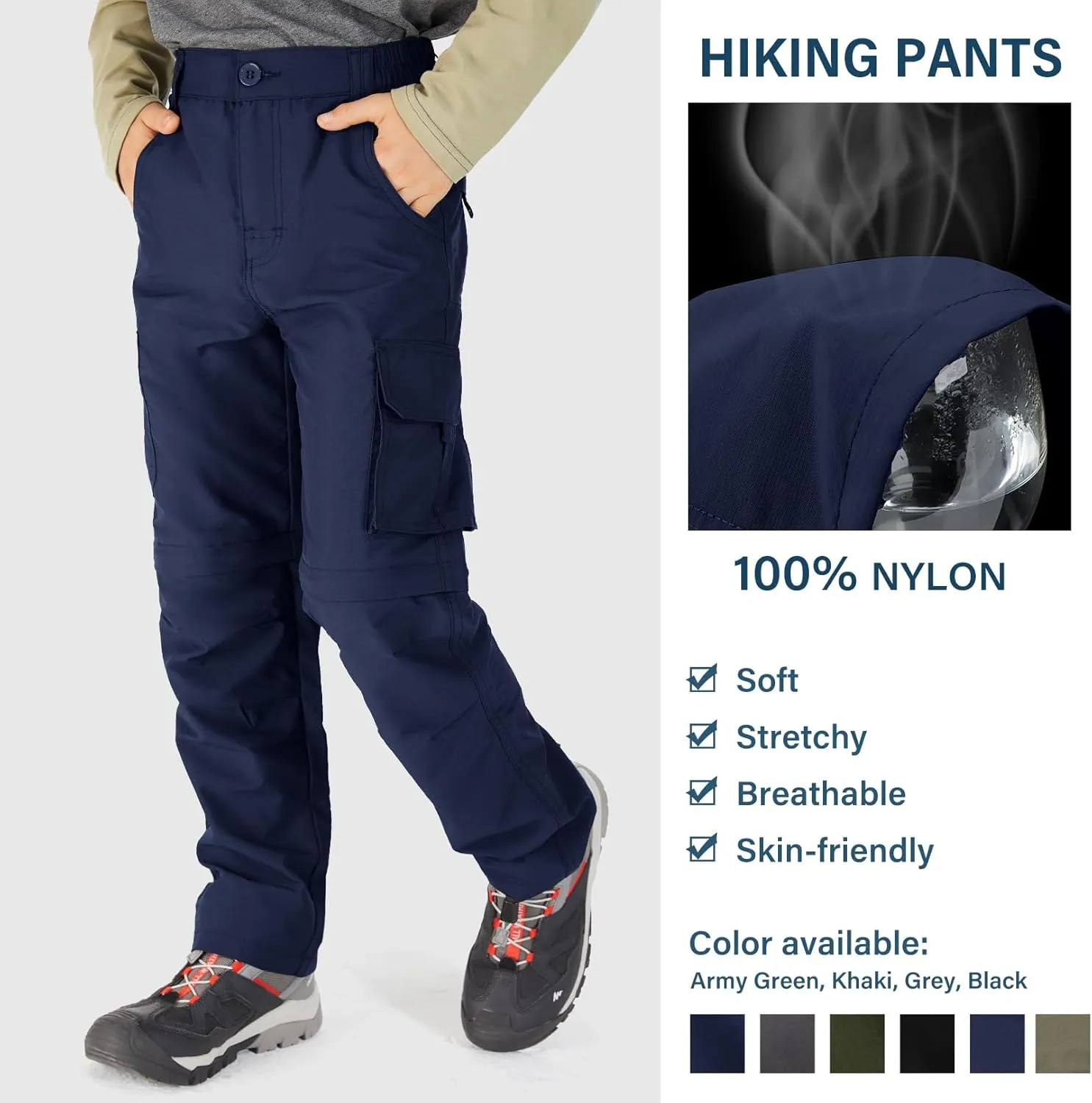 Boys Cargo Pants Kids' Hiking Quick Dry Lightweight Convertible Youth Waterproof Outdoor Camping Fishing Scout Pants