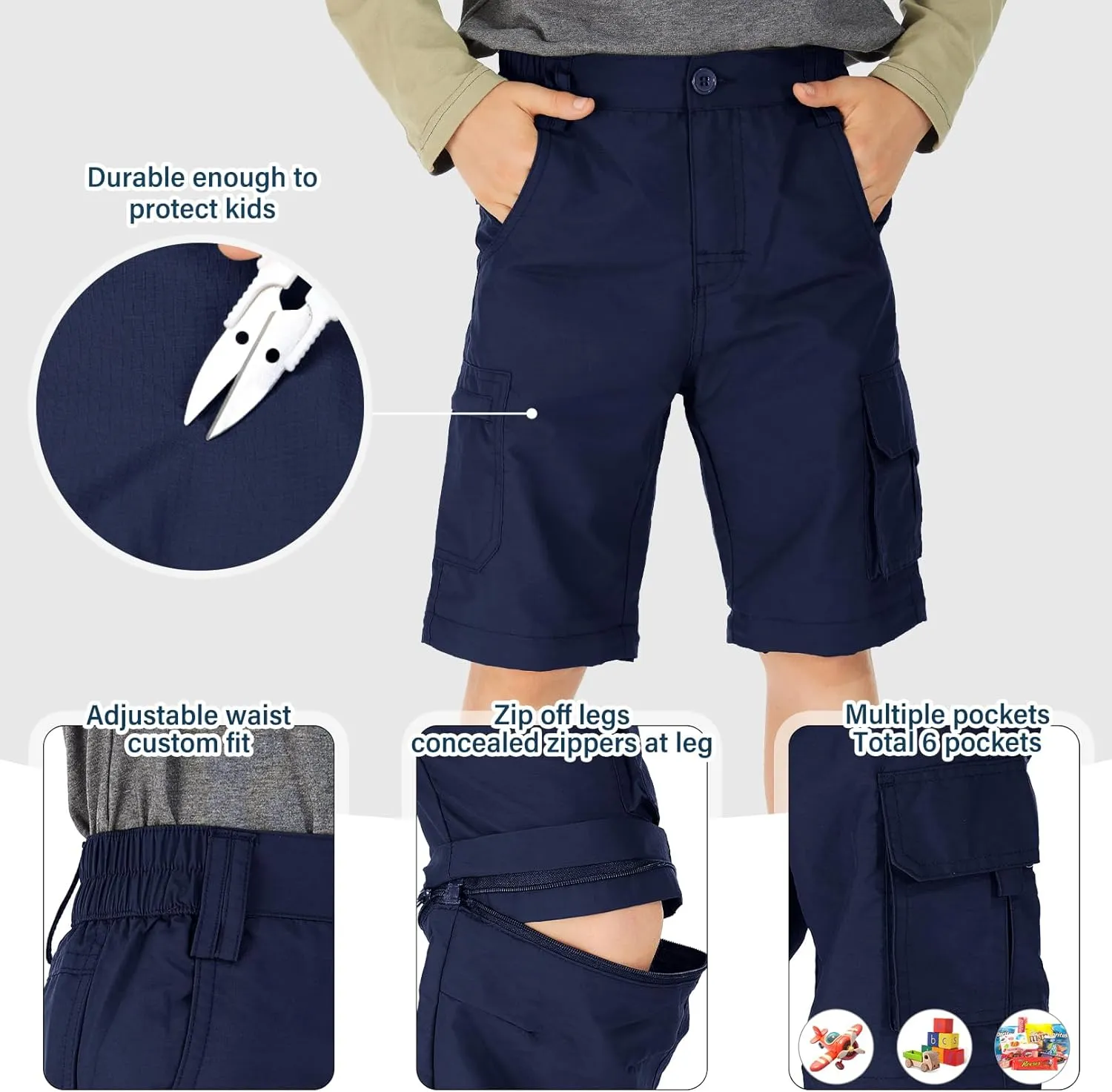 Boys Cargo Pants Kids' Hiking Quick Dry Lightweight Convertible Youth Waterproof Outdoor Camping Fishing Scout Pants