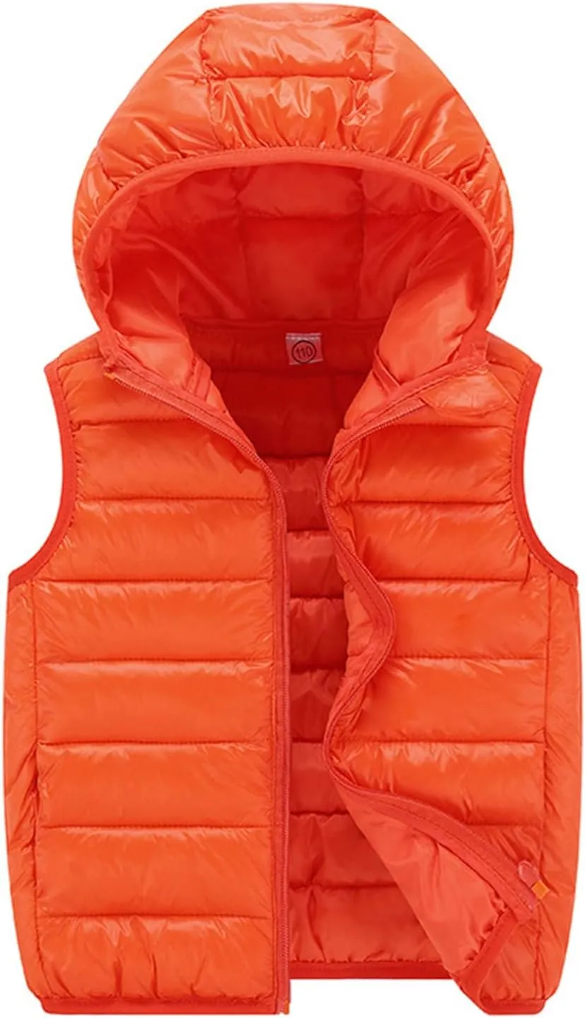 Boys Girls Puffer Down Vest Toddler Kids Hooded Zip Sleeveless Jacket Winter Warm Coat Outerwear