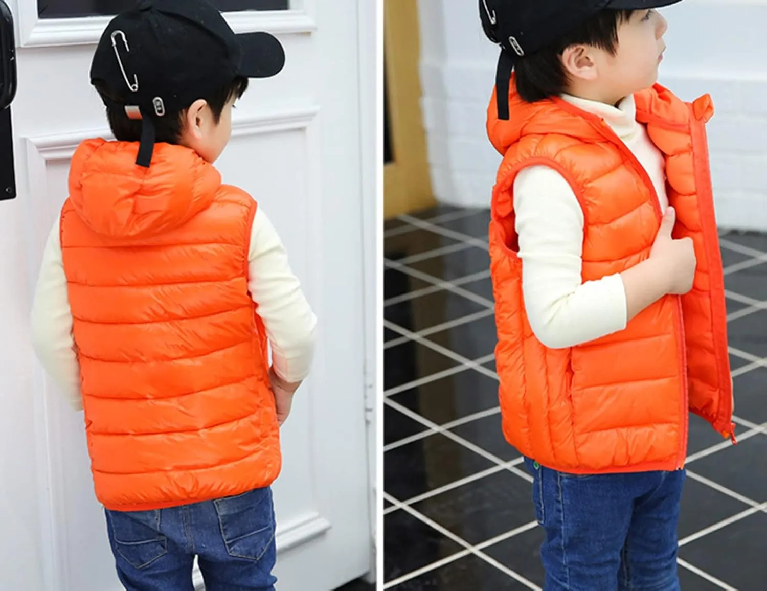 Boys Girls Puffer Down Vest Toddler Kids Hooded Zip Sleeveless Jacket Winter Warm Coat Outerwear