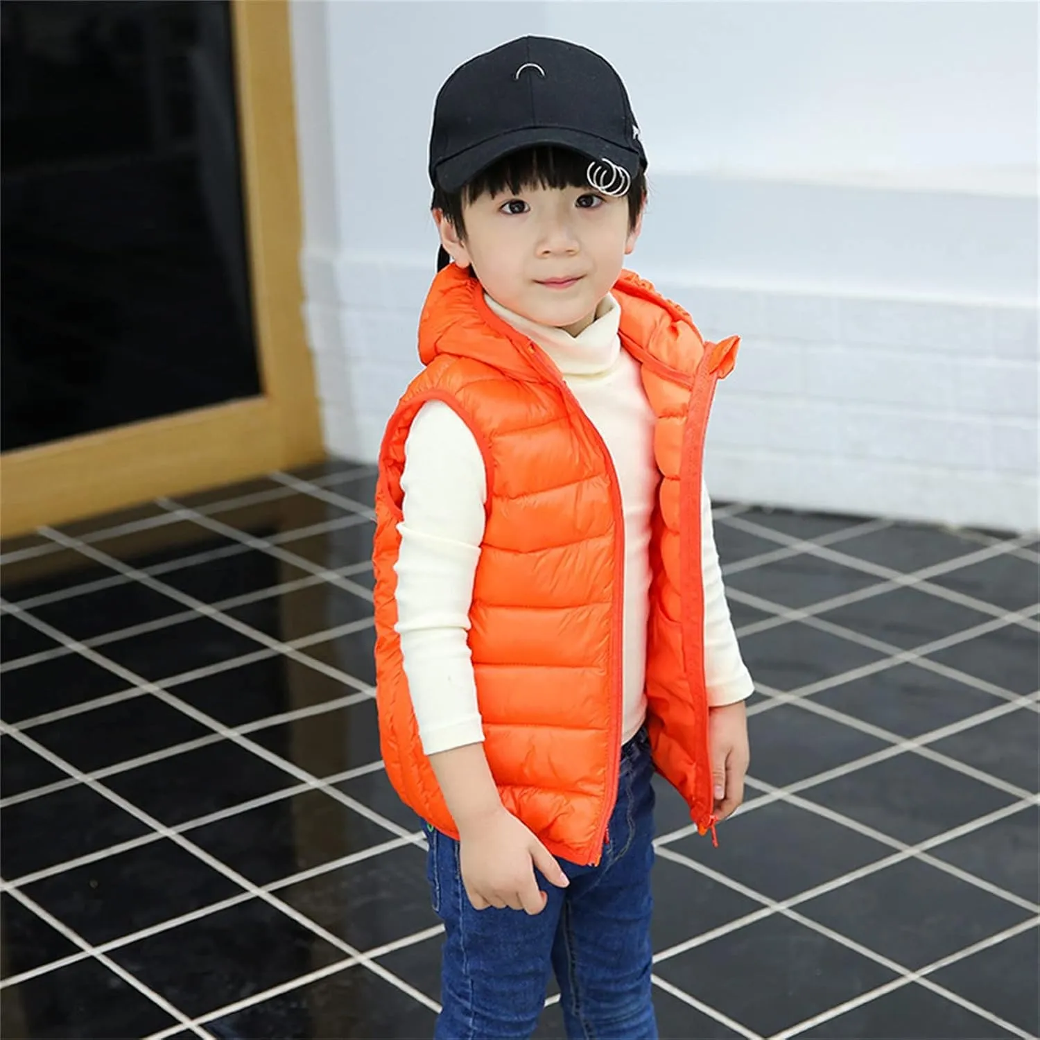 Boys Girls Puffer Down Vest Toddler Kids Hooded Zip Sleeveless Jacket Winter Warm Coat Outerwear