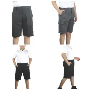 Boys Grey Or Black 4 Pockets School Shorts Hook & Half Elastic Zip School Shorts