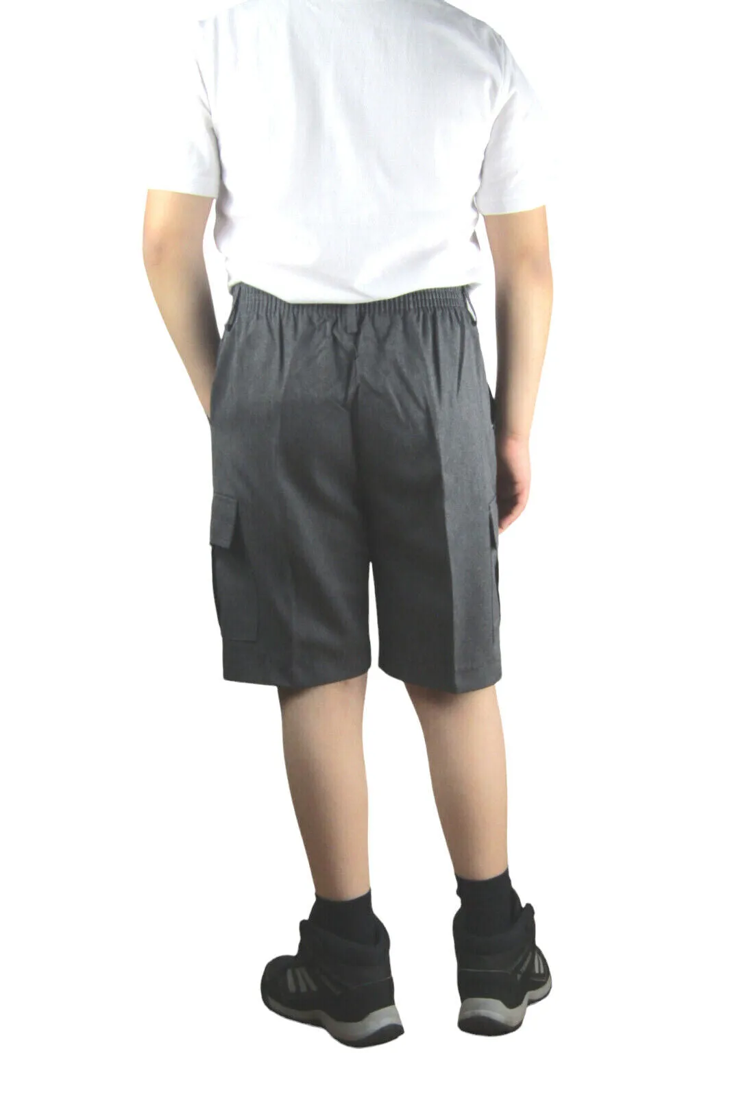 Boys Grey Or Black 4 Pockets School Shorts Hook & Half Elastic Zip School Shorts