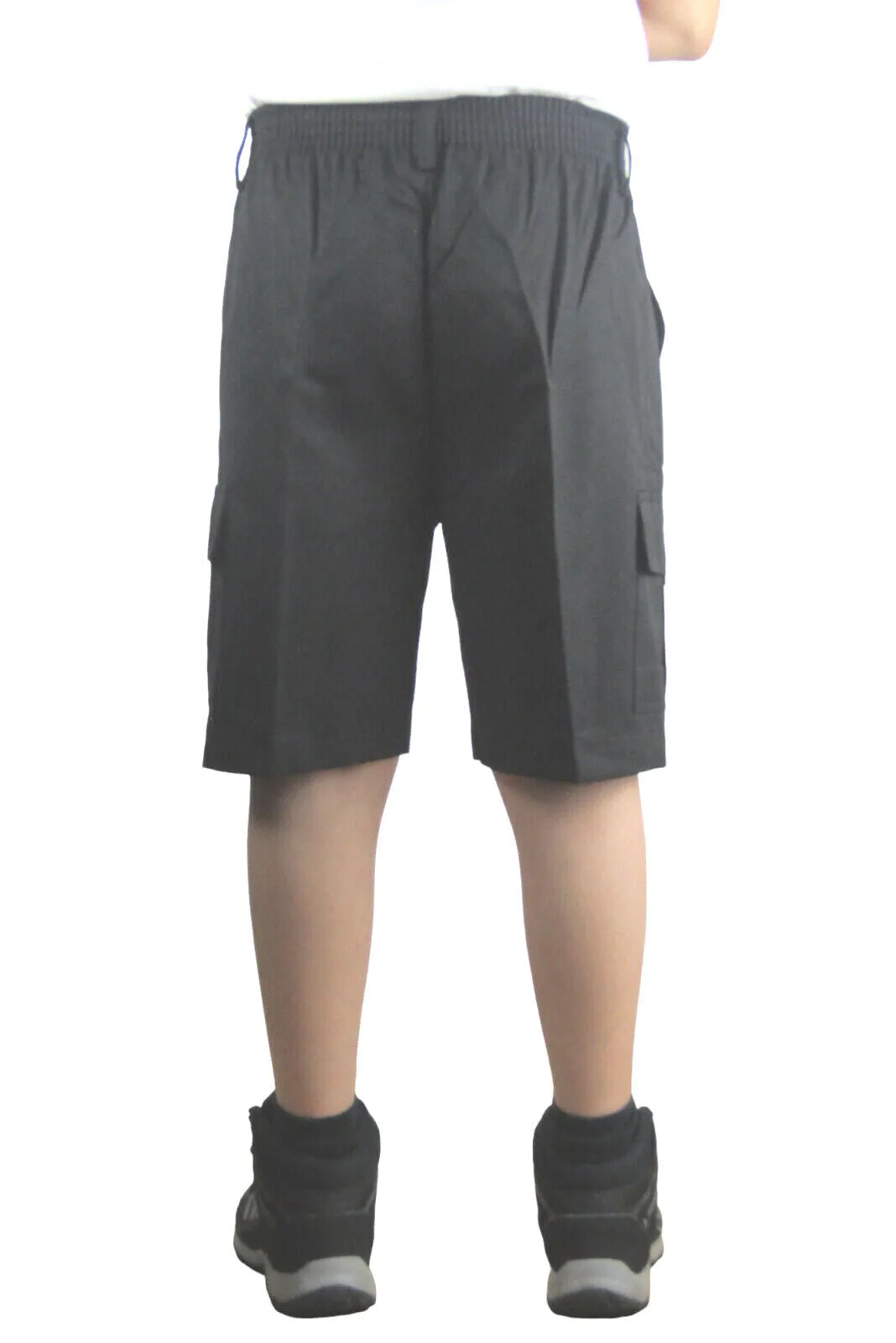 Boys Grey Or Black 4 Pockets School Shorts Hook & Half Elastic Zip School Shorts