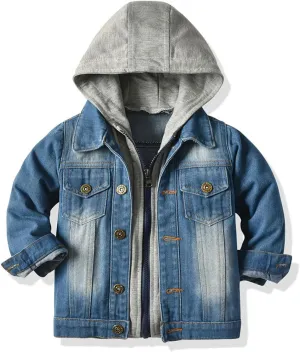 Boys Jean Jacket Kids Hooded Denim Jackets Zipper Outerwear Coat