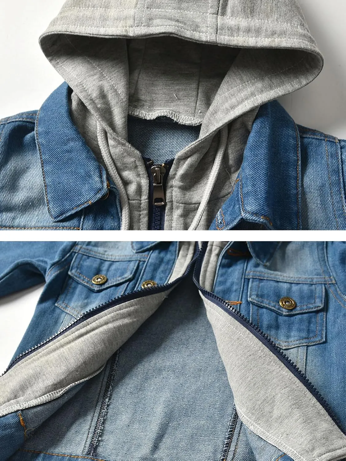 Boys Jean Jacket Kids Hooded Denim Jackets Zipper Outerwear Coat