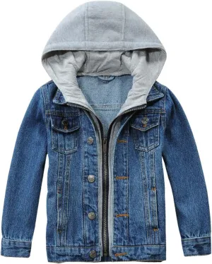Boys Jean Jacket Kids Hooded Denim Jackets Zipper Outerwear Coat