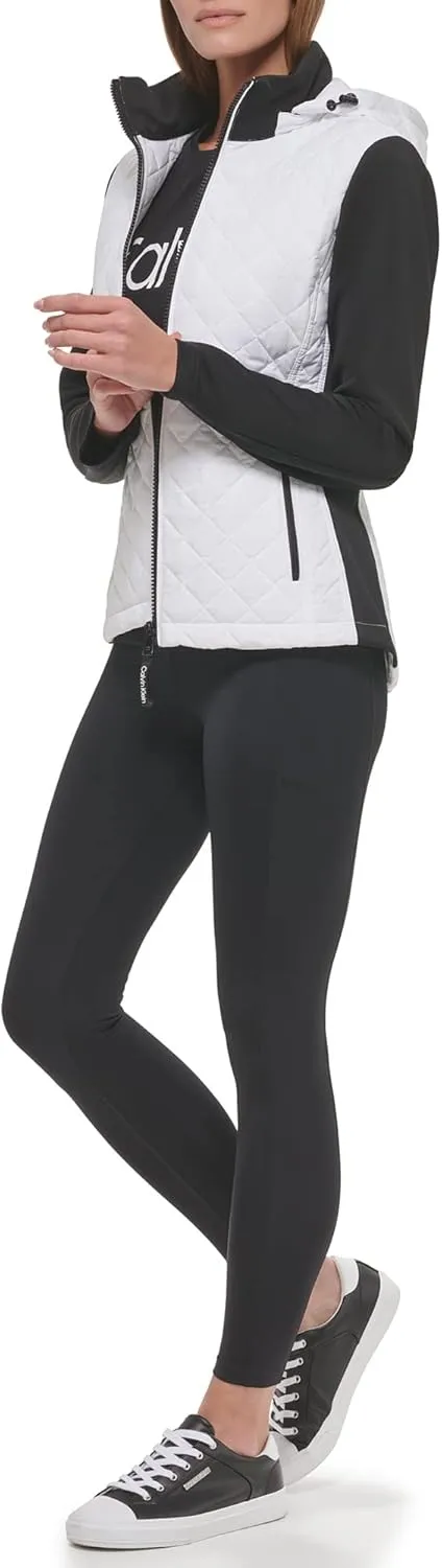 Calvin Klein Women's Scuba Sleeve Quilted Jacked With Detachable Hood