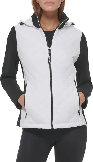 Calvin Klein Women's Scuba Sleeve Quilted Jacked With Detachable Hood
