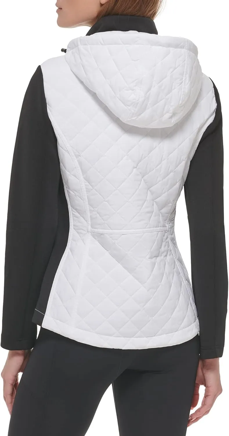 Calvin Klein Women's Scuba Sleeve Quilted Jacked With Detachable Hood