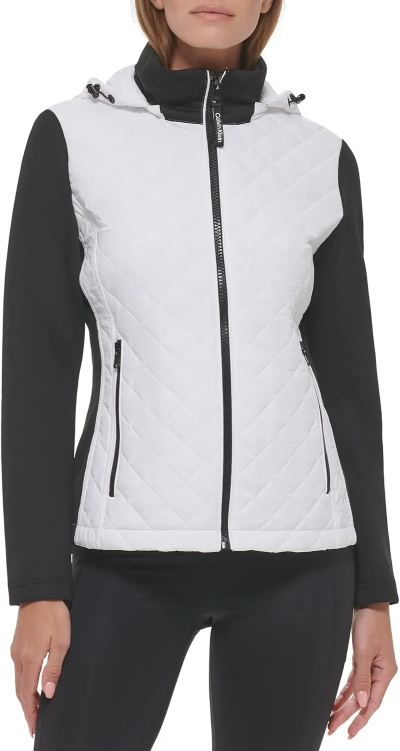 Calvin Klein Women's Scuba Sleeve Quilted Jacked With Detachable Hood