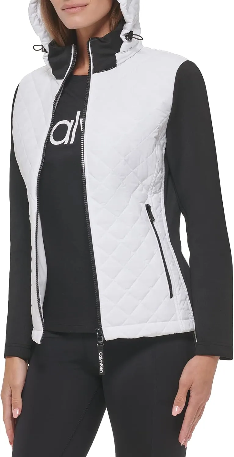 Calvin Klein Women's Scuba Sleeve Quilted Jacked With Detachable Hood