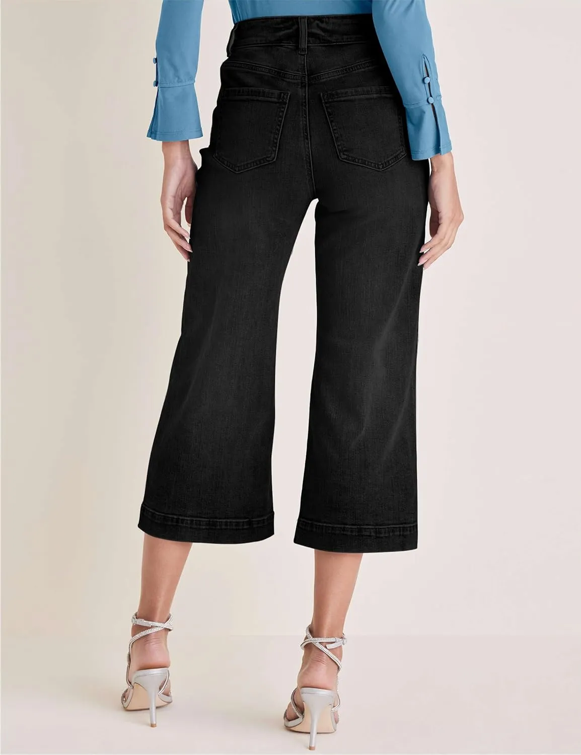 Capri Jeans for Women High Waisted Wide Leg Capri Pants Strechy Loose Denim Capris with Pockets
