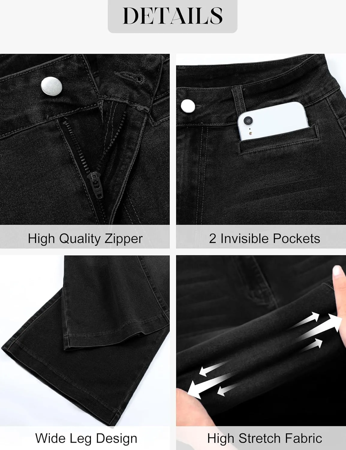 Capri Jeans for Women High Waisted Wide Leg Capri Pants Strechy Loose Denim Capris with Pockets