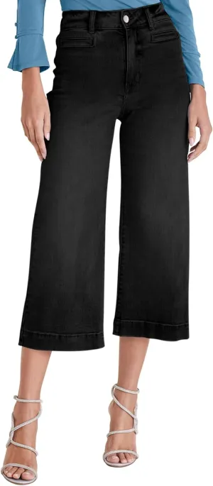 Capri Jeans for Women High Waisted Wide Leg Capri Pants Strechy Loose Denim Capris with Pockets