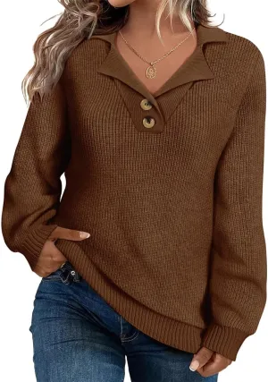 CARCOS Plus Size Sweaters for Women Long Sleeve Pullover Sweaters Lapel Collared Vneck Knit Jumper Tops Fall Winter XL-5XL
