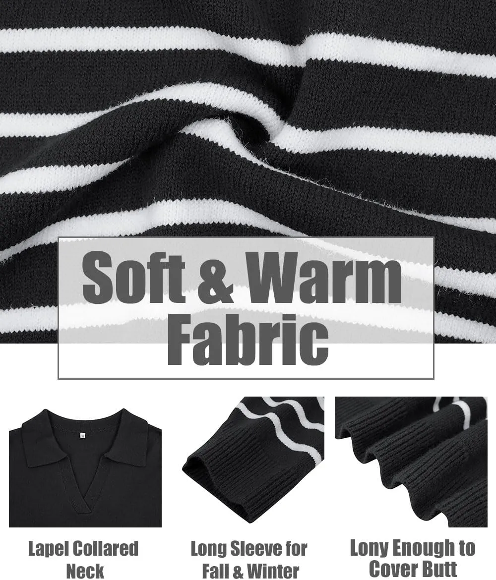 CARCOS Plus Size Sweaters for Women Long Sleeve Pullover Sweaters Lapel Collared Vneck Knit Jumper Tops Fall Winter XL-5XL