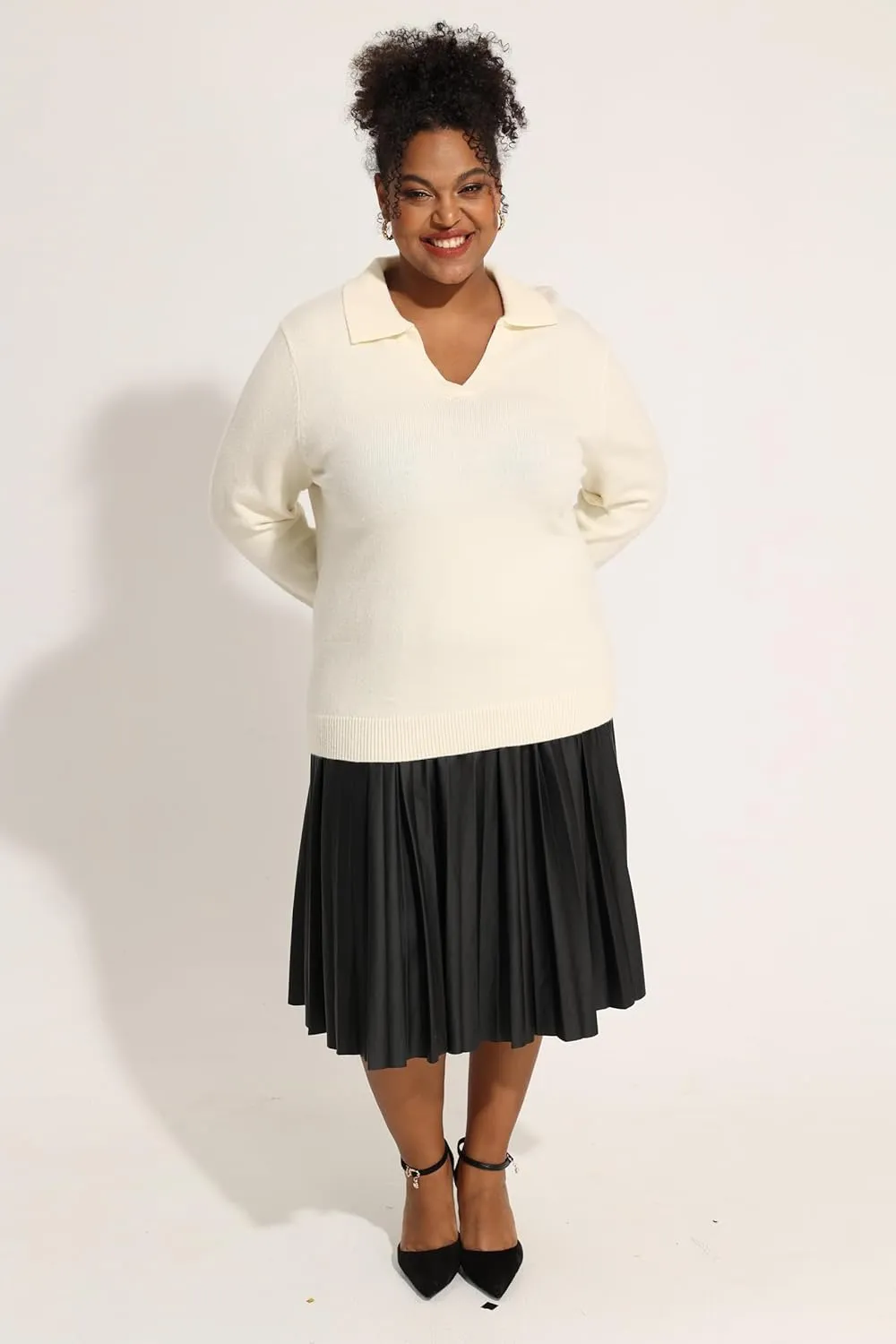 CARCOS Plus Size Sweaters for Women Long Sleeve Pullover Sweaters Lapel Collared Vneck Knit Jumper Tops Fall Winter XL-5XL