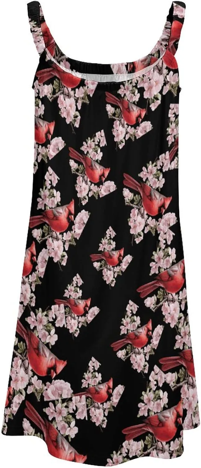 Cardinal Bird Women's Sleeveless Dresses Summer Beach Cover Up Tank Dress Short Sundresses for Beach